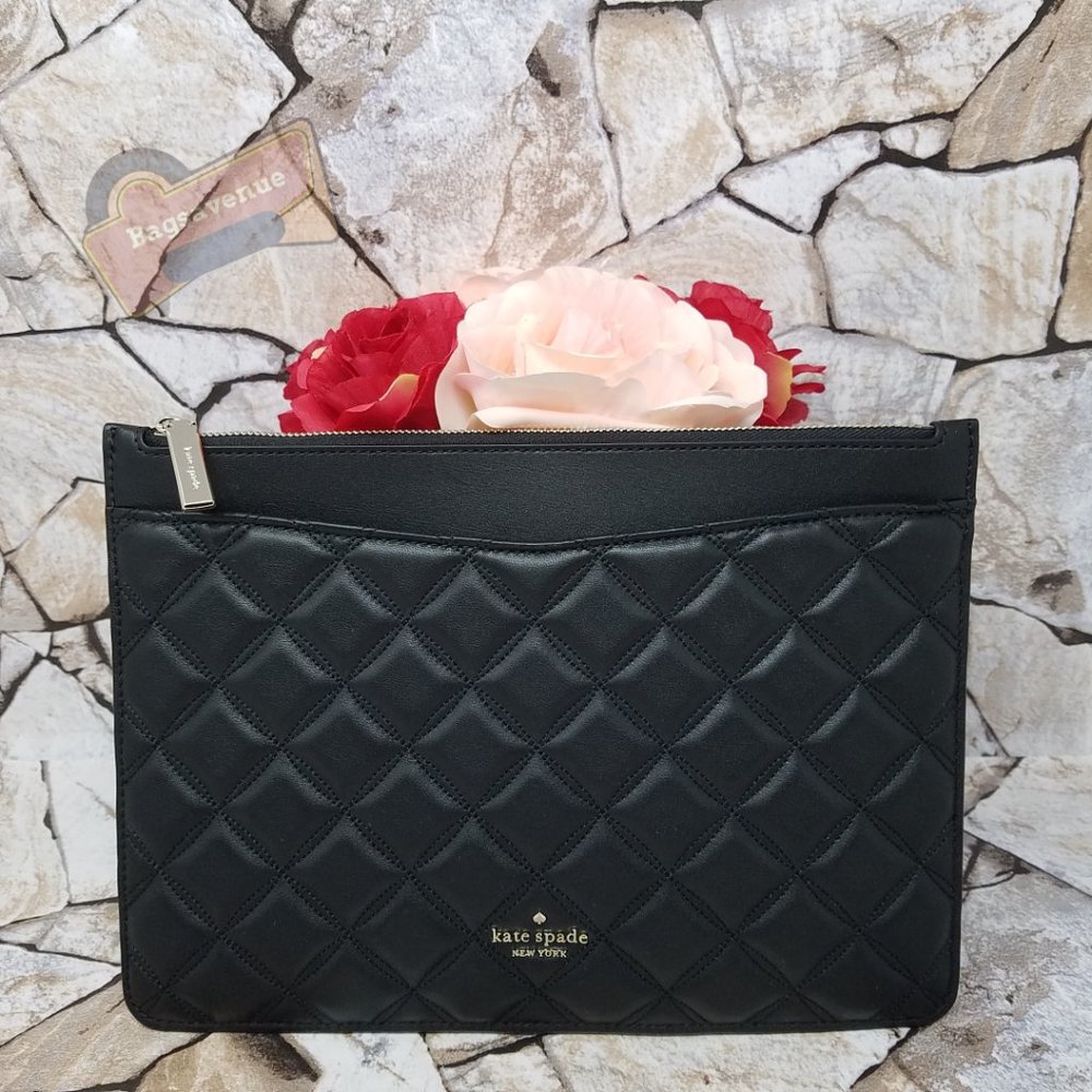 Large Zip Pouch Black Natalia Leather Kate Spade